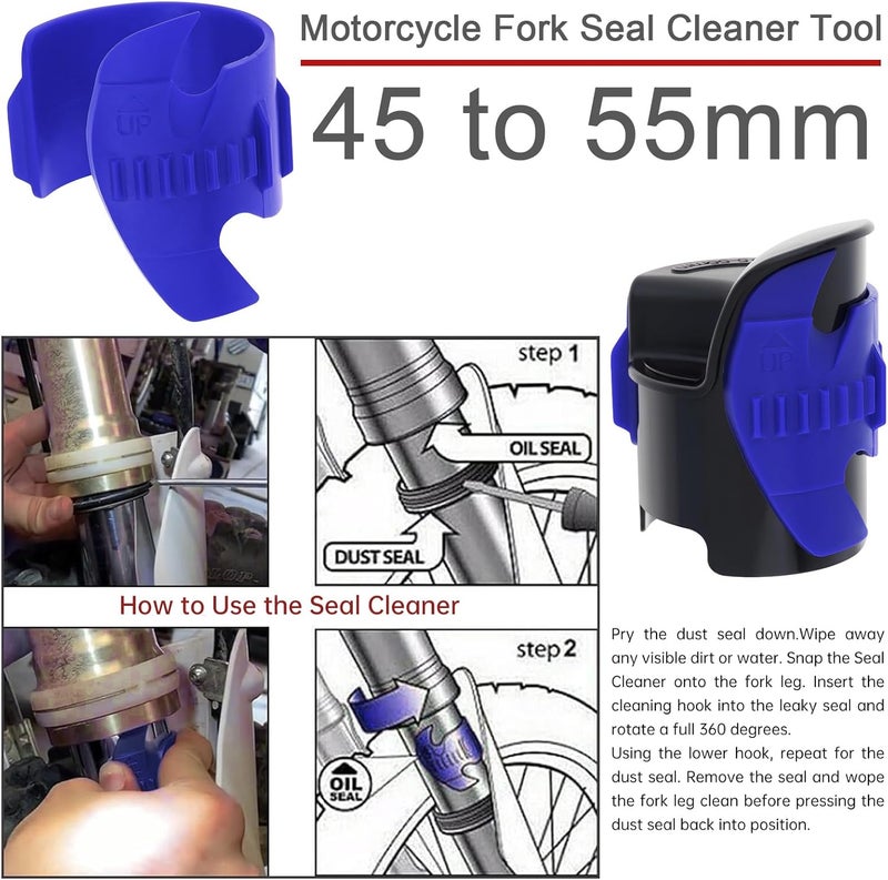 Windance Motorcycle Front Fork Maintenance Tool Kit,Fork Seal Saver Cleaner 45mm-55mm Shock Repairing Tool + Fork Suspension Oil Level Measurement Gauge Oil Syringe Tool (Blue) - Image 3
